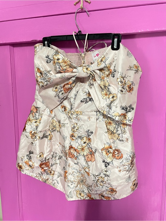 Buddy Love Pants - Buddy Love Cream Floral Strapless Halter Top Romper with Front Bow Detail